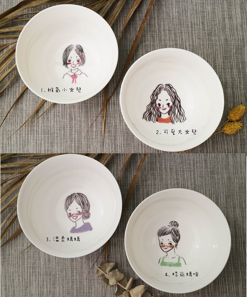 Cooperative illustrator あ猫さんさん Customized works-Happy Family Parent-child Bowl Set - ถ้วยชาม - เครื่องลายคราม 