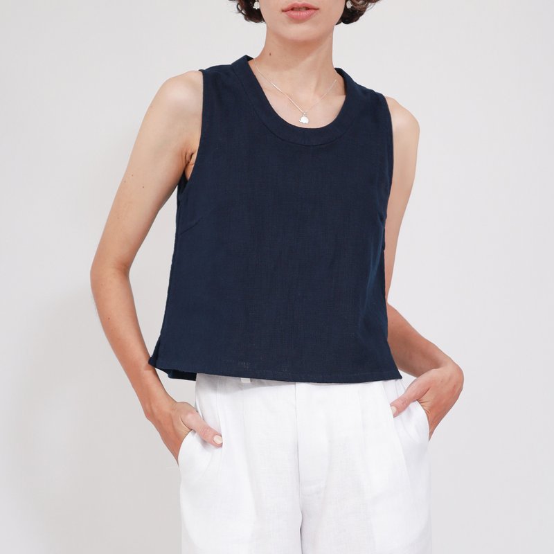 Cotton Crop Top, Summer Top, Cotton Tank Top, Blue - 女上衣/長袖上衣 - 棉．麻 藍色