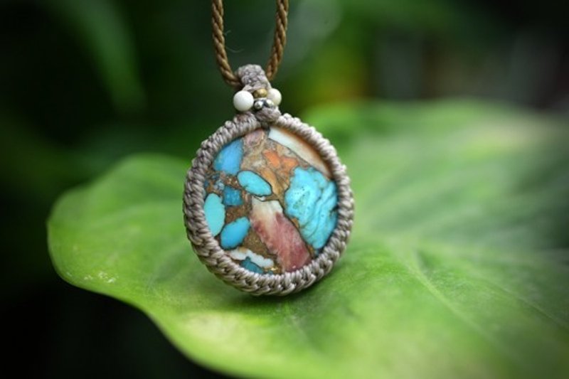 Oyster copper turquoise macrame necklace 1864 - Necklaces - Gemstone 