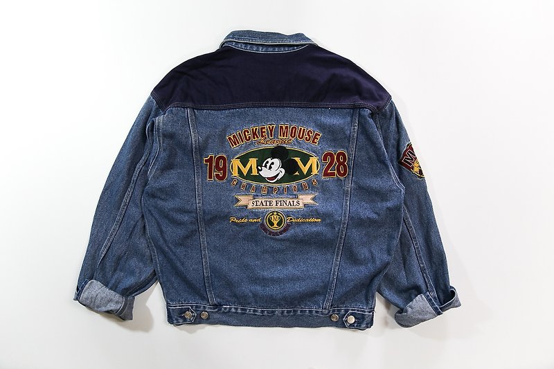[3thclub Ming Hui Tong] the original Mickey mickey retro denim jacket stitching CTJ-003 vintage - เสื้อแจ็คเก็ต - ผ้าฝ้าย/ผ้าลินิน สีน้ำเงิน