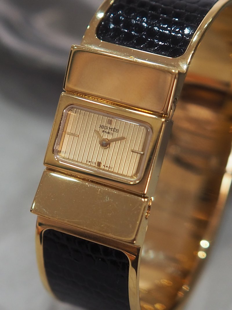 HERMES Hermes Loke Bangle Watch Wristwatch Gold Black Vintage - นาฬิกาผู้หญิง - สแตนเลส สีทอง