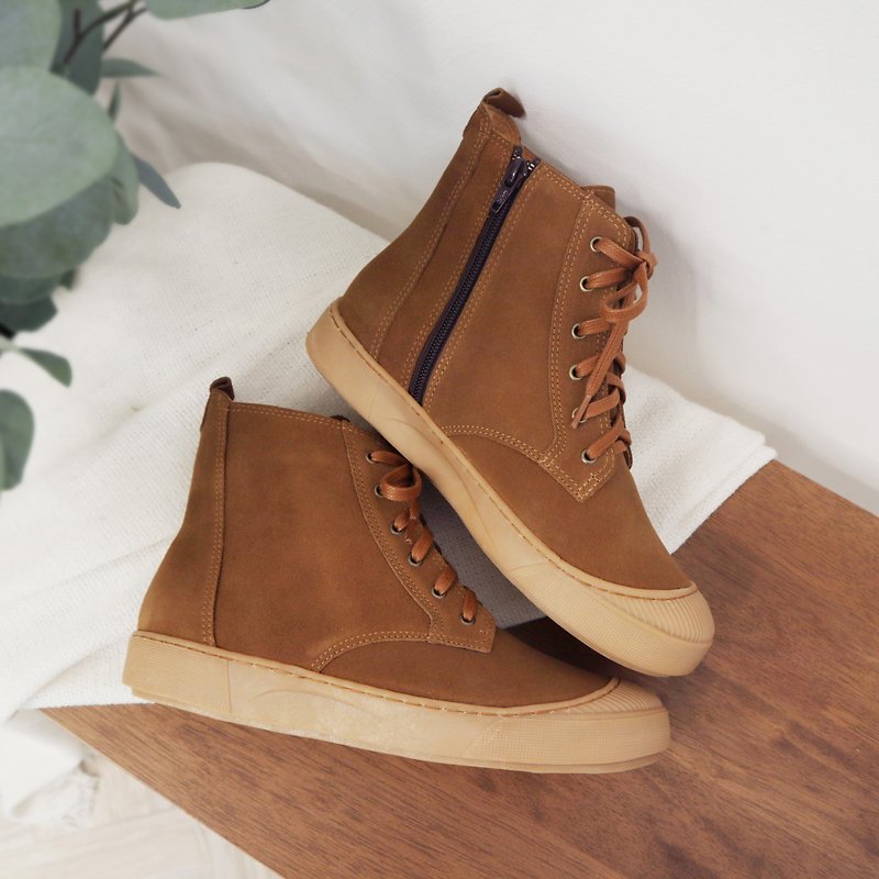 [Let's go] Warm Waterproof Boots - Brown | Rain or shine | Short boots. Rain boots. Leather. Taiwan - รองเท้าบูทสั้นผู้หญิง - หนังแท้ สีนำ้ตาล