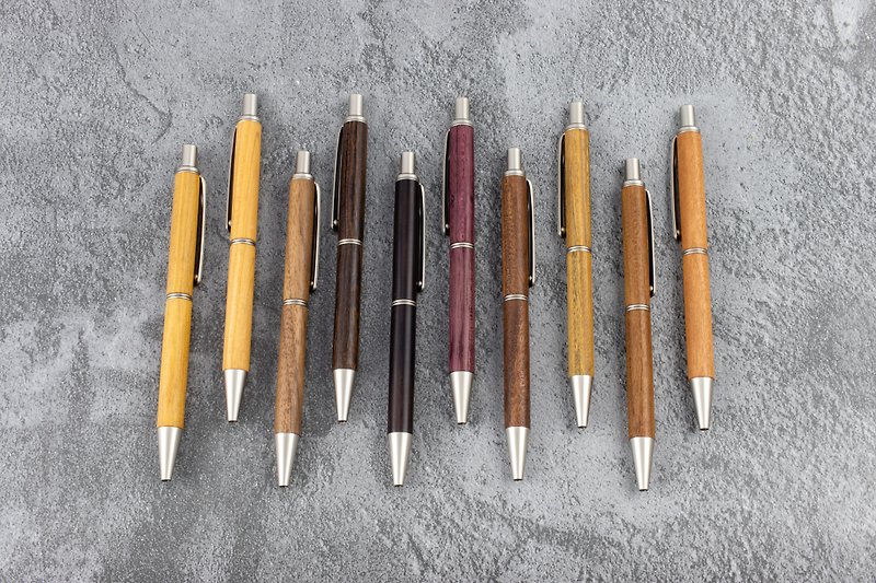 木製手工按壓式鋼珠筆 含雷射刻字 客製 木頭筆【Satin Nickel】 - 鋼珠筆 - 木頭 多色