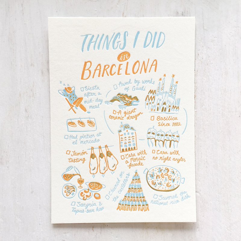 Things I Did in Barcelona Letterpress Postcard - 卡片/明信片 - 紙 