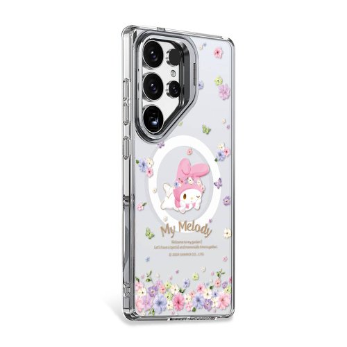 apbs 雅品仕 水晶彩鑽手機殼 三麗鷗 Samsung S25/S24 防震雙料隱形立架磁吸手機殼-花語美樂蒂