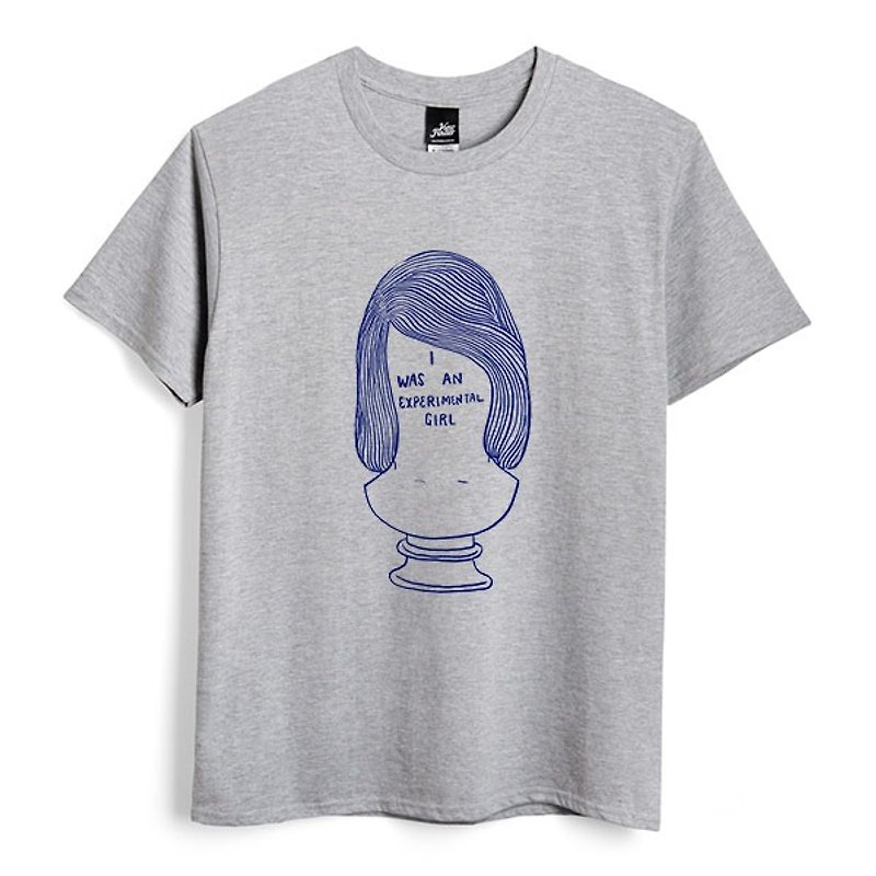實驗精神女孩 - 深麻灰 - 中性版T恤 - 男 T 恤 - 棉．麻 灰色