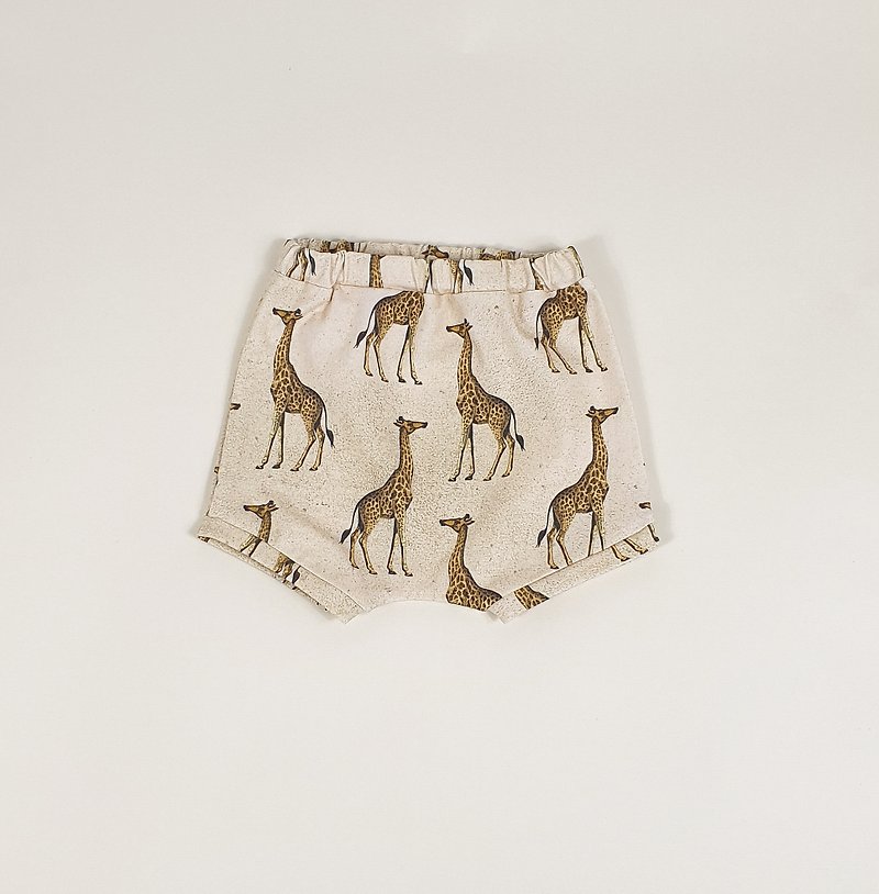 Giraffe baby shorts, baby boy shorts, baby girl shorts, beige kids shorts - 童裝褲 - 棉．麻 多色