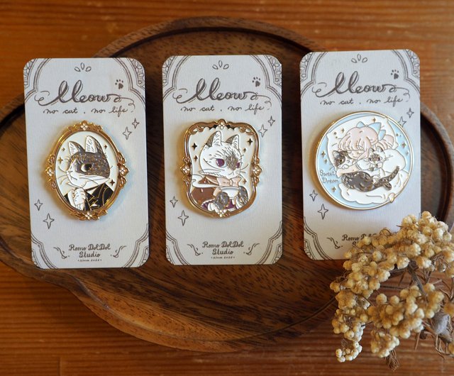 Chiya Pin レトロメタルピンバッジ 3種類 Meow no cat, no life
