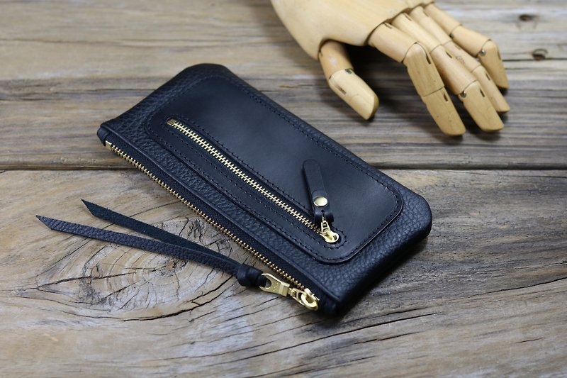 Pen bag / storage bag / financial cloth - banknotes can be placed flat - Pencil Cases - Genuine Leather Black