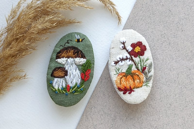 蘑菇髮夾南瓜髮夾森林配飾刺繡夾 - 嬰兒手鍊/飾品 - 其他材質 