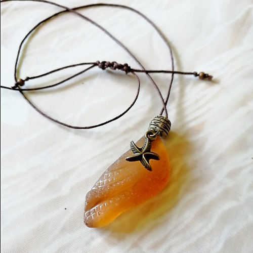 海玻璃給你 Starfish Sea glass pendant海星項鍊/海洋風Cute女朋友禮物 Everyday Jewelry海玻璃项链 Sea gift七夕情人節