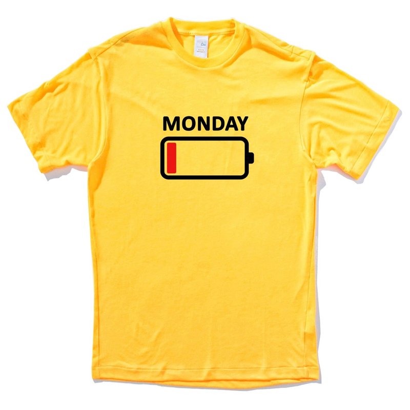 MONDAY BATTERY 短袖T恤 黃色 星期一電池電量沒電 - 男 T 恤 - 棉．麻 黃色
