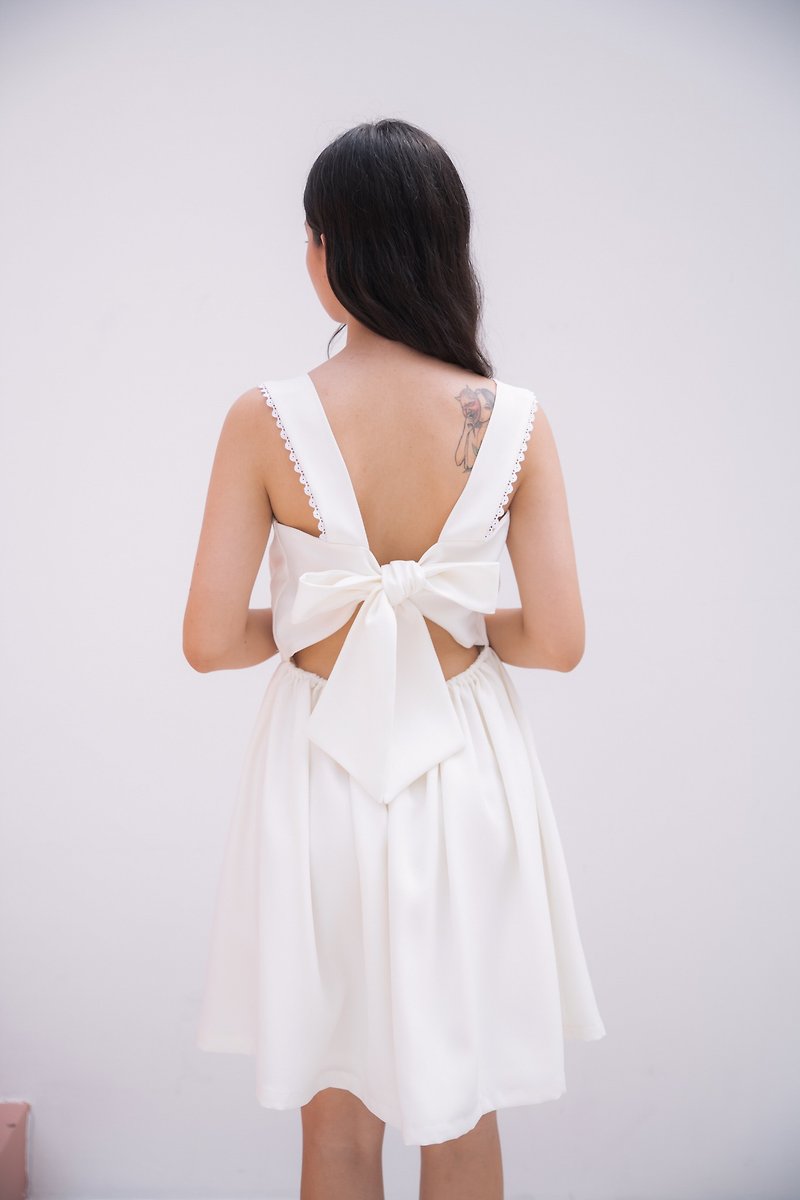 Sexy back bow dress white rustic wedding dress vintage summer style party dress - One Piece Dresses - Polyester White