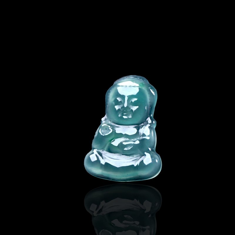 冰種藍水翡翠寶寶佛 | 裸石 | 天然翡翠A貨 | 送禮 - 項鍊 - 玉石 藍色