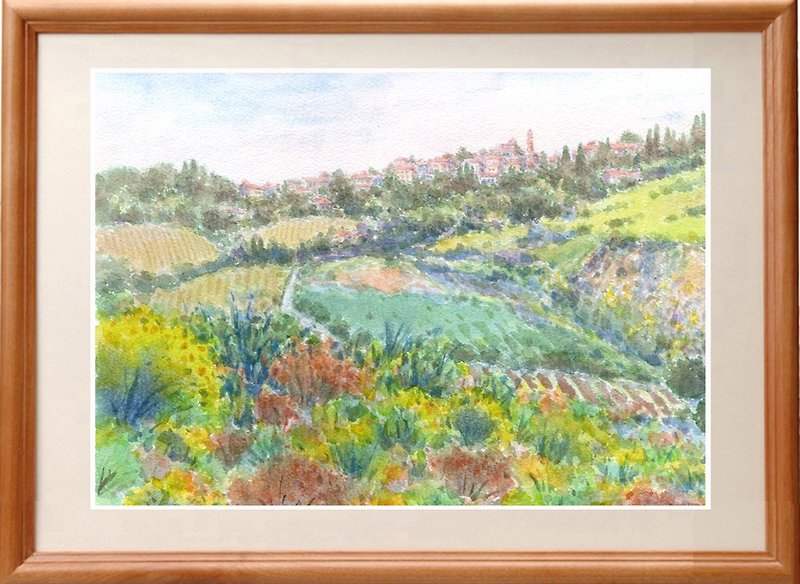 水彩画　エニシダの咲く丘 - 掛牆畫/海報 - 紙 綠色