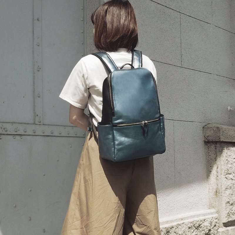 情人節禮物 HATTORI服部 MF背包 銀藍色 日本豐岡鞄 - 後背包/背包/書包 - 真皮 藍色