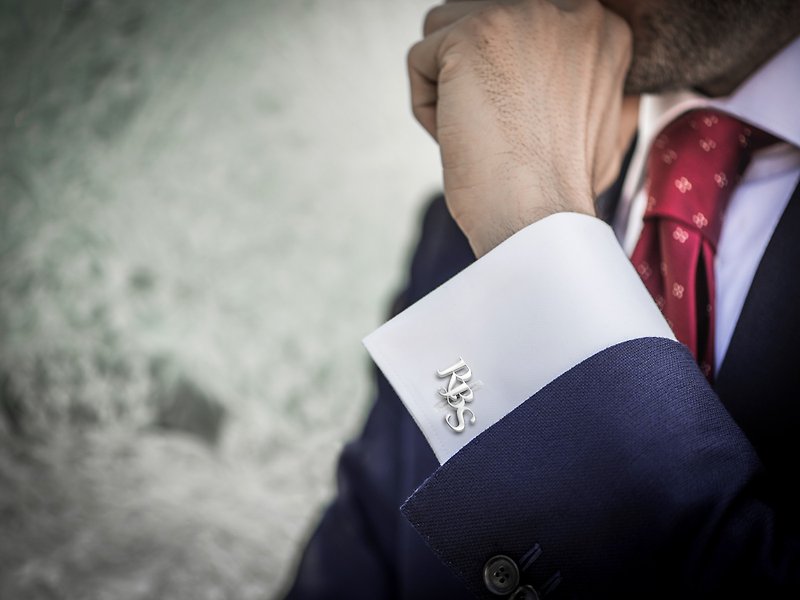 Wedding Cufflinks Personalized, Monogram Cufflinks, Initials Cufflinks for Groom - กระดุมข้อมือ - เงินแท้ สีเงิน
