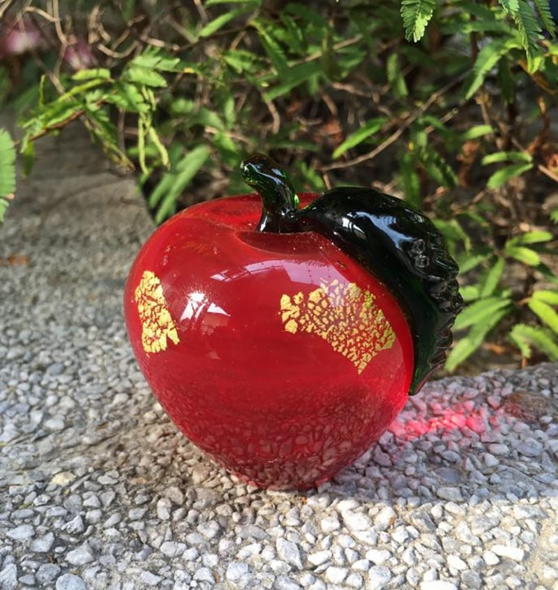 水晶玻璃 金箔 蘋果 紙鎮 平安 - 擺飾/家飾品 - 玻璃 紅色