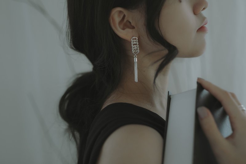 Flat chain series-earrings - ต่างหู - เงิน สีเงิน