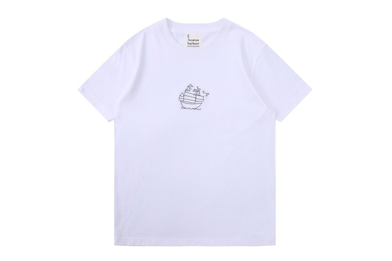 Incense Harbour 美國純棉 漁船圖案 無縫白T-shirt T恤 - 帽T/大學T - 棉．麻 白色
