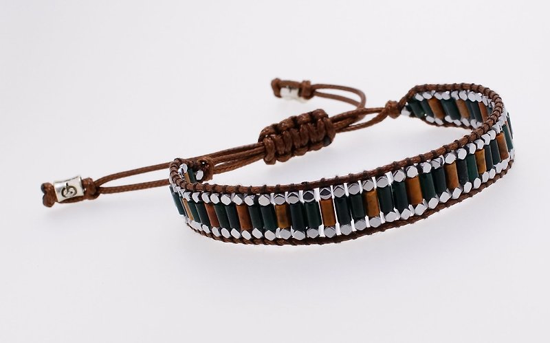 手織小柱管非洲瑪瑙黑膽石拉繩手錬 ( Handmade Gems Bracelet ) - 手鍊/手環 - 寶石 多色