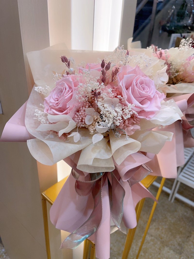 Valentine's Day bouquet/Qixi Valentine's Day immortal bouquet/dry bouquet - ช่อดอกไม้แห้ง - วัสดุอื่นๆ สึชมพู