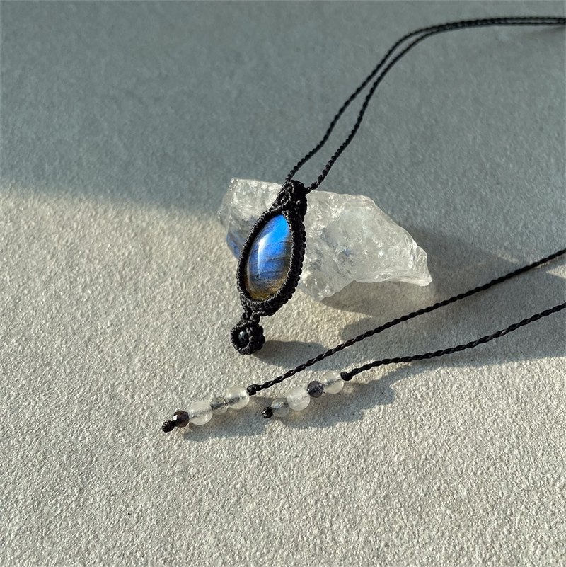 Blue Labradorite Iolite Gemstone Micro Macrame jewelry Necklace - Long Necklaces - Gemstone Blue