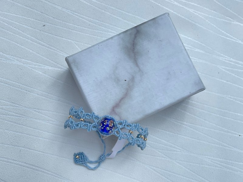 220274 Macrame South American Wax Line Glass Bead Bracelet - สร้อยข้อมือ - เครื่องประดับพลอย สีน้ำเงิน