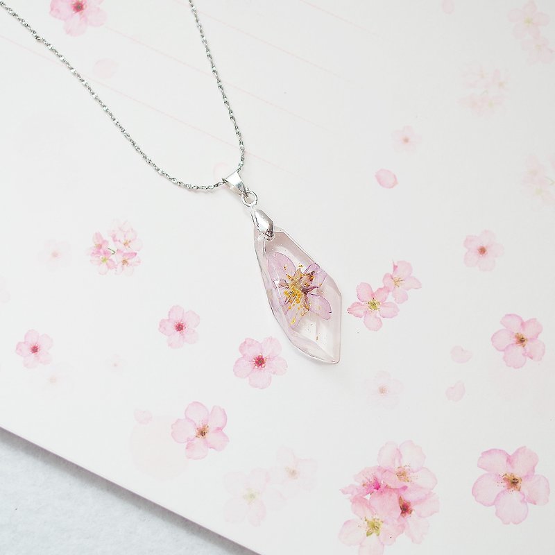 Flower original brand / Japanese Kansai cherry. Genuine flower gem necklace / eternal flower / sterling silver / gift - สร้อยคอ - พืช/ดอกไม้ สึชมพู