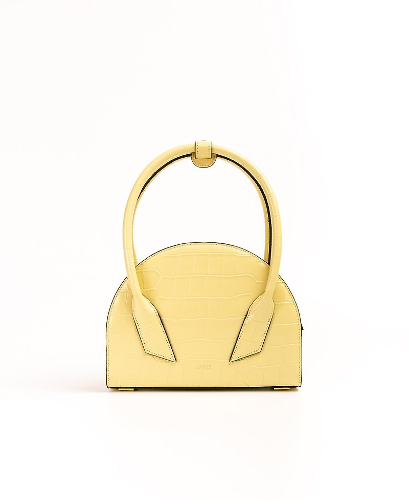 JÚNEE ESTERA Half Moon Bag - Yellow Croc Embossed - Handbags & Totes - Genuine Leather Yellow