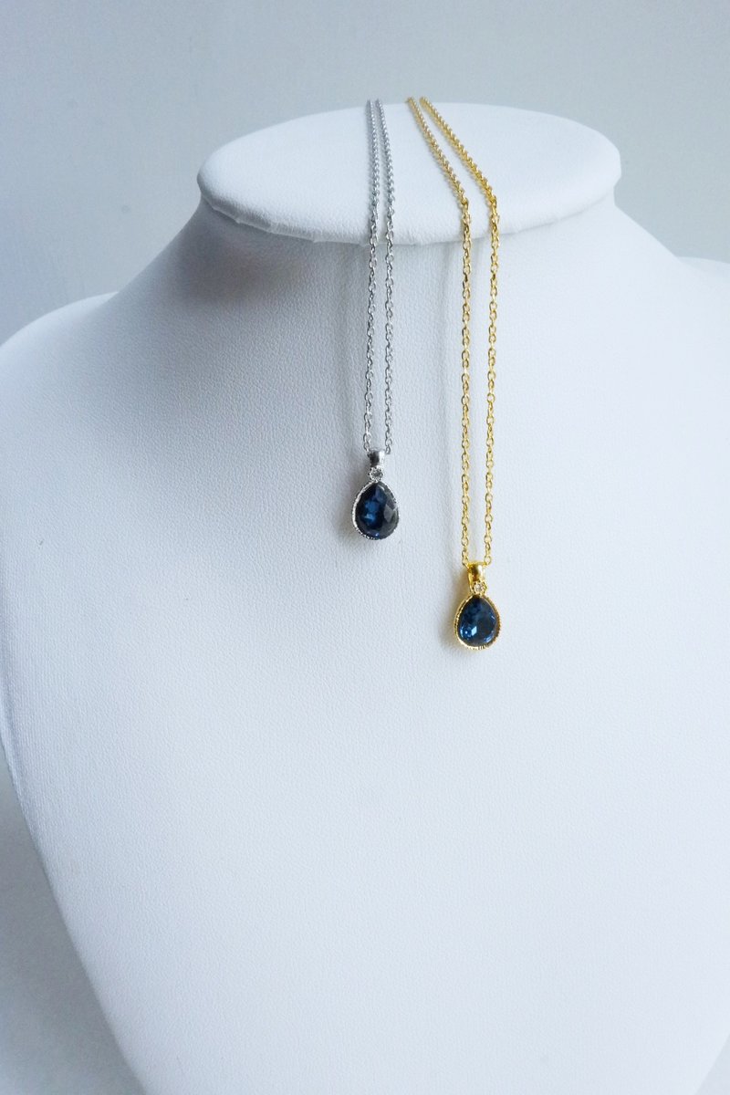 Swarovski 水滴型水鑽頸鏈 - Montana - 項鍊 - 純銀 藍色