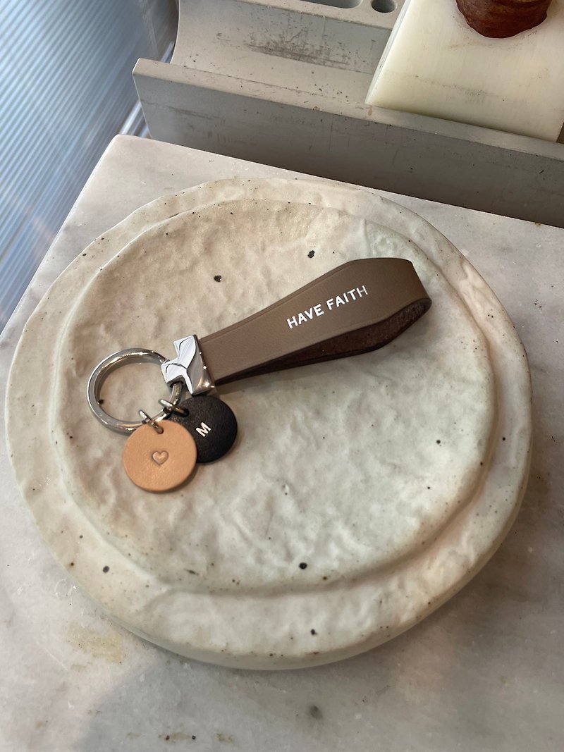 [Free hot stamping] Simple leather keychain/keychain/textured keychain/gift/graduation gift - Keychains - Genuine Leather 