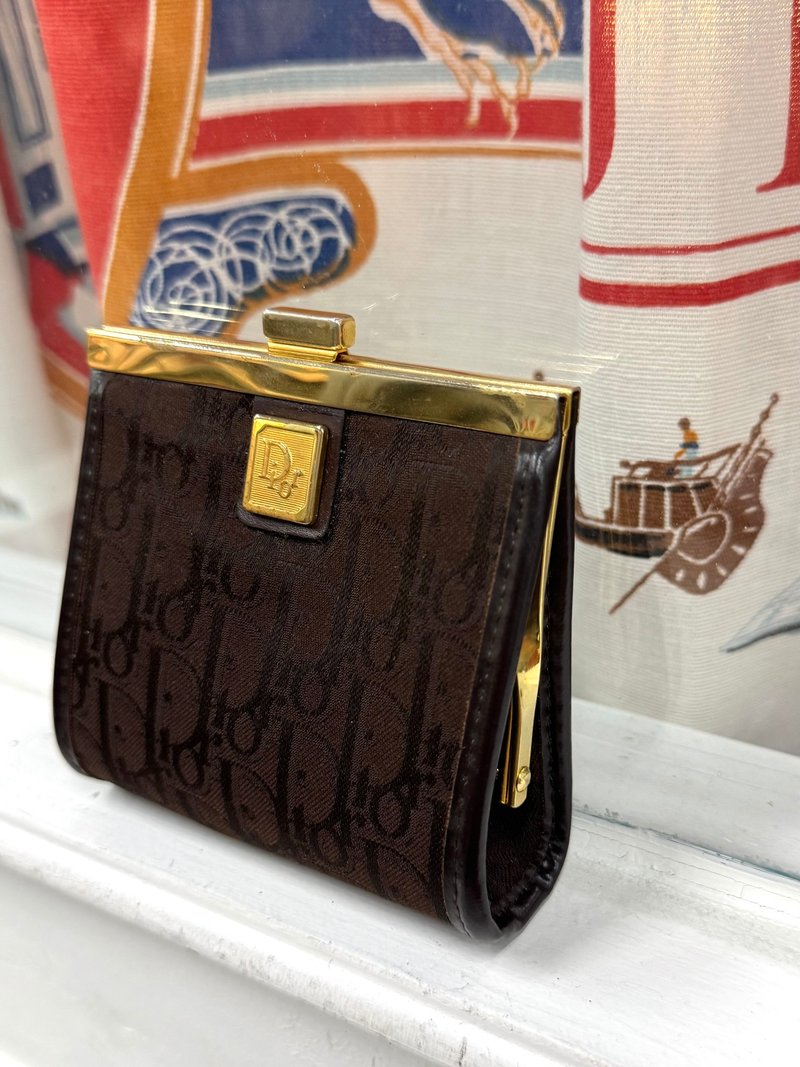 Authentic Pre-owned Christian Dior Monogram Coin Pouch / Change Holder / Jewelry Case - กระเป๋าใส่เหรียญ - หนังแท้ สีนำ้ตาล