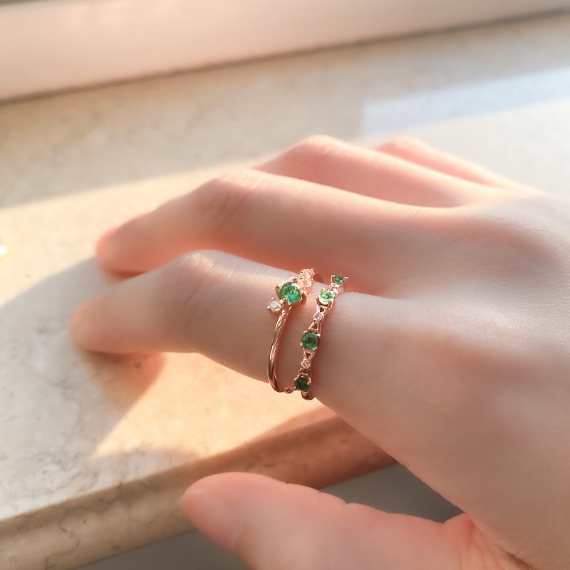 / Get married / 2 piece set emerald Emerald 925 sterling silver handmade natural stone ring - แหวนทั่วไป - เงินแท้ สีเขียว