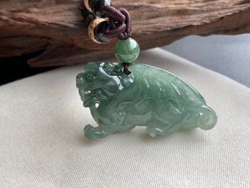 淳玉晶品坊 快速出貨 免費開光 天然A貨緬甸玉翡翠招財貔貅項鍊 油青飛天貔貅