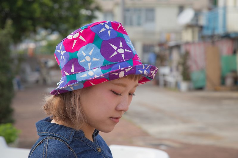 niwa_japanese fabric fisherman hat.morning glory - หมวก - ผ้าฝ้าย/ผ้าลินิน สีม่วง