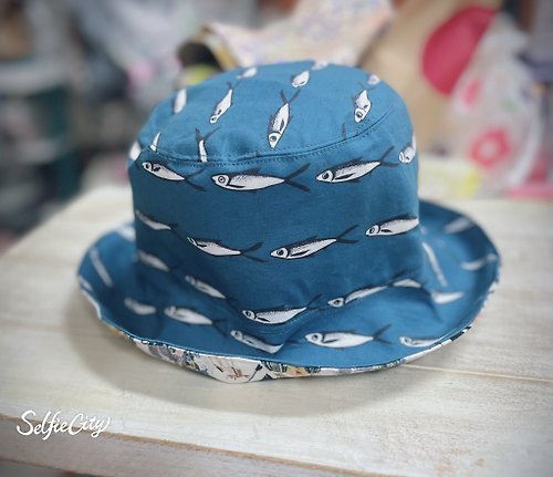 艾莉絲handmade 虱目魚圖紋 水彩人物圖紋 雙面漁夫帽 遮陽帽
