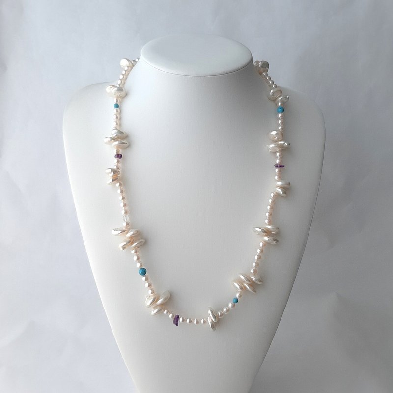 SV マルチパールネックレス ユニセックス あこや真珠×淡水パール×アメジスト×ターコイズ×水晶 pearl necklace 珍珠項鍊 珍珠项链 진주목걸이 - 項鍊 - 珍珠 