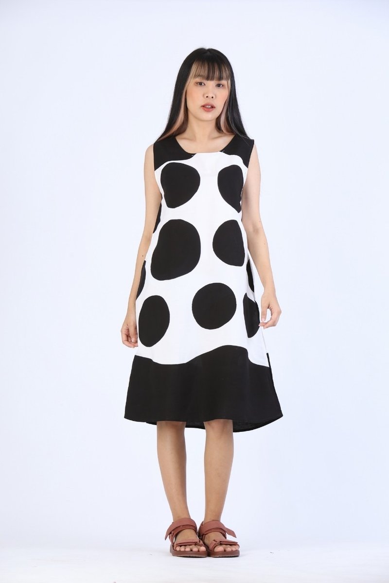 Short Dress Cotton Rayon Hand Paint For Summer Beach Vacatio - 女上衣/長袖上衣 - 棉．麻 黑色