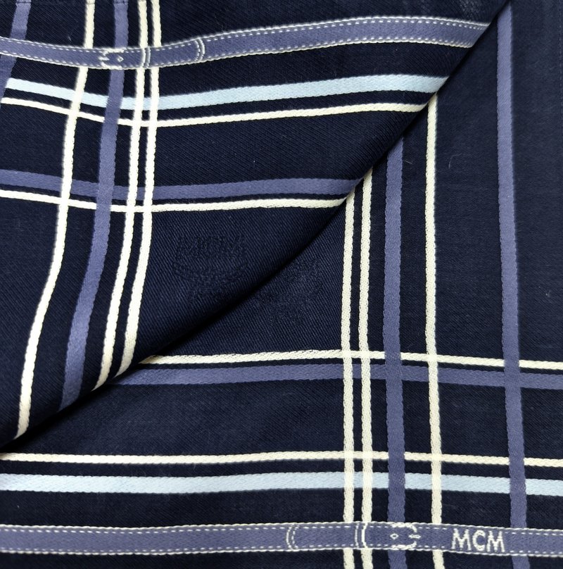 MCM Vintage Handkerchief Blue Pocket Square Gift for Him 19 x 18 inches - 手帕 - 棉．麻 
