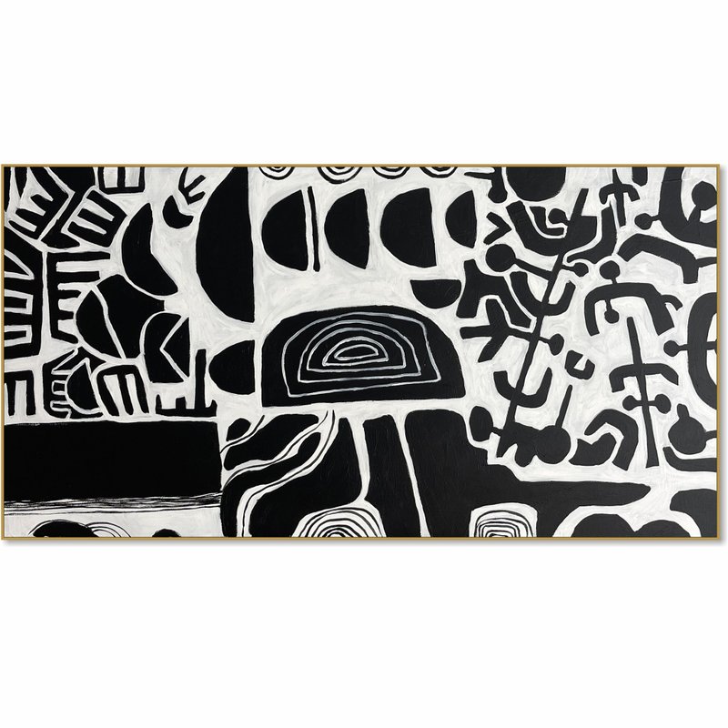 Abstract Black and White Painting Modern Monochrome Wall Art Minimalist - 壁貼/牆壁裝飾 - 壓克力 多色