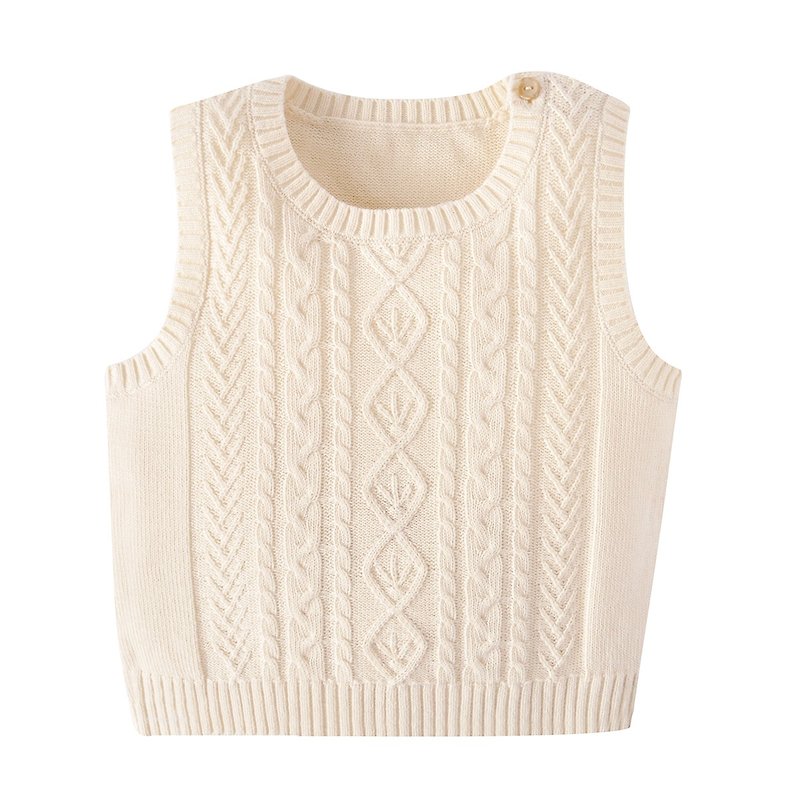 [SISSO organic cotton] Organic cotton French twist knitted vest - เสื้อยืด - ผ้าฝ้าย/ผ้าลินิน ขาว