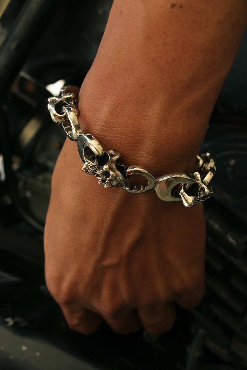 Bracelets Bangle skull Biker wrench Spanner Silver Heavy Men's Punk Rock Gothic - Bracelets - Other Metals Silver
