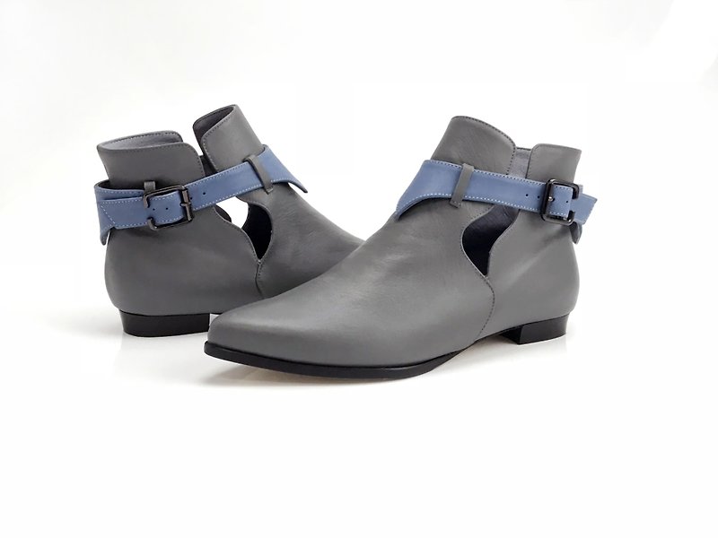 Hope (Grey boots handmade leather shoes) - รองเท้าบูทสั้นผู้หญิง - หนังแท้ สีเทา