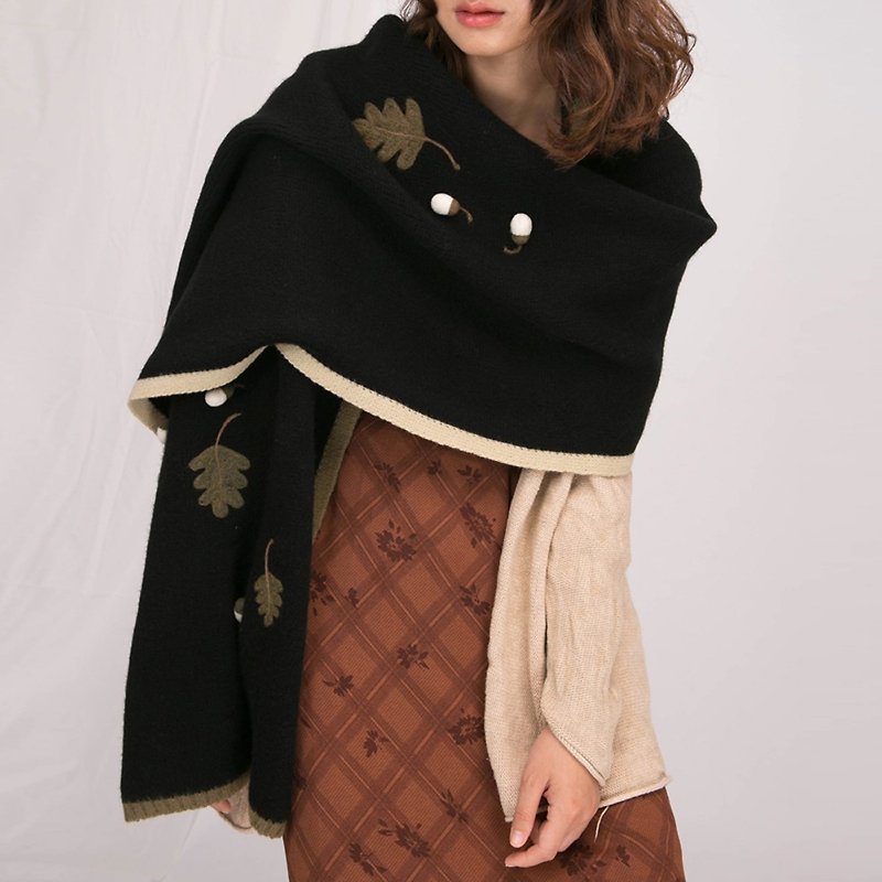 Ke man-made original design autumn and winter women's wool acorn shawl warm scarf dual-use literary and Japanese fresh - Knit Scarves & Wraps - Wool 