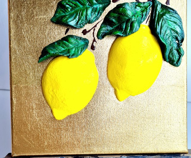 Gold leaf painting on canvas Lemons wall art Original art Summer fruit  painting - Shop CristalWud Wall Décor - Pinkoi