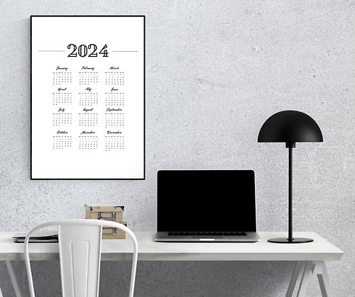 thegoodvibes 2024 Digital Calendar minimalist Poster Print Wall Art | Print at Home