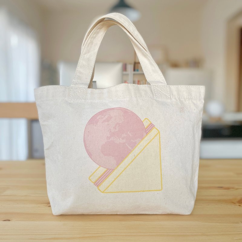 PICNIC - Planet Ham Sandwich // mini tote bag - 手提包/手提袋 - 棉．麻 粉紅色