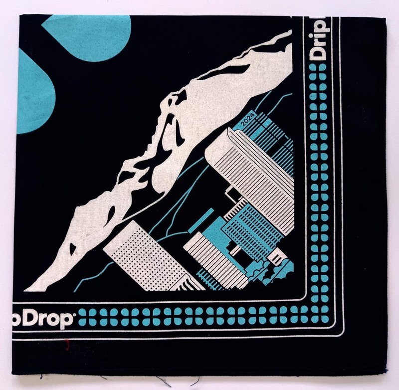Graphic Bandana, 21 x 22 inches, Drip Drop, Cotton - 絲巾 - 棉．麻 藍色