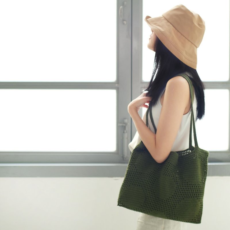 Crochet Polka Dot Tote Bag | Military - Handbags & Totes - Other Materials Green